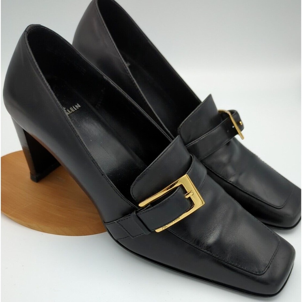Ann Klein Square Toe High Heel Pumps‎ Womens Size 6 M Black Leather Shoes